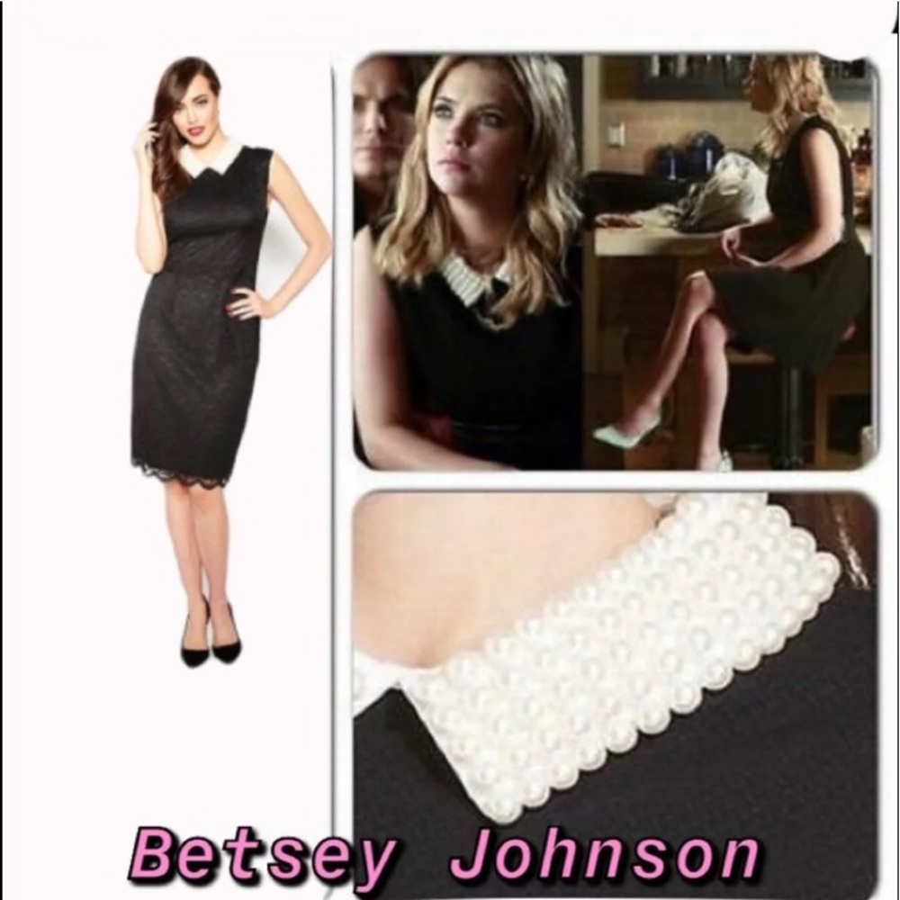 Dress Betsey Johnson black petal pearl ivory black sheath knee length dress